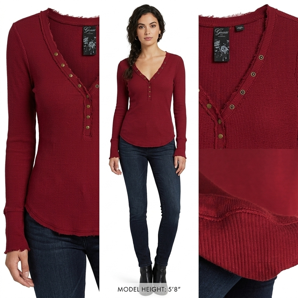 GUESS❓Dark Red T-Shirt w/ Plunging/Low Neckline